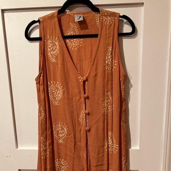 Nusantara Set Pants Shirt Orange Size Small Hippie Gauze button Up Swirl - Picture 1 of 9